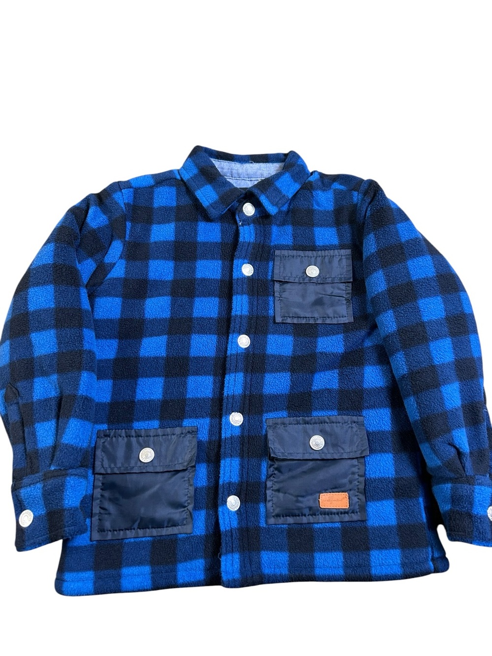 7 FOR ALL MANKIND Fleece Jacket Blue Black Buffalo Plaid Sherpa Lined Size 5
